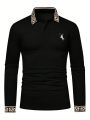 Manfinity Men'S Horse Rider Pattern Printed Long Sleeve Polo Shirt