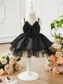 SHEIN Baby Girl's Elegant & Romantic & Vintage & Gorgeous 3d Bowknot Mesh Strap Dress, Perfect For Parties In Spring And Summer