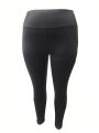 Daily&Casual Plus Size Solid Color Yoga Pants With Side Pockets