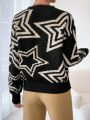 SHEIN LUNE Pullover Sweater With Drop Shoulder And Star Pattern