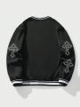 ROMWE Goth Men's Baseball Collar Cross Pattern Fashion Jacket