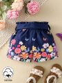 Baby Girl's Spring/Summer Floral Printed Dark Blue Casual Cute Shorts