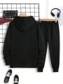 Men's Plus Size Letter Printed Hoodie And Pants Set