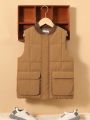 SHEIN Tween Boy 1pc Flap Pocket Zipper Vest Puffer Coat