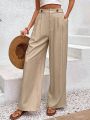 SHEIN Frenchy Solid Color Wide Leg Pants With Botton Decor And Elastic Wasitband