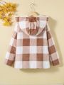 SHEIN Tween Girl Buffalo Plaid Pattern Hooded Teddy Lined Coat