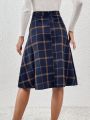 SHEIN Frenchy Women'S Blue Plaid Single-Breasted Skirt (Mismatch Plaid)