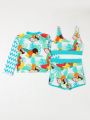Young Girl Tropical Plant Printed Long Sleeve Swimsuit Set