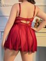 Plus Size Lace Embroidered Patchwork Cami Sexy Lingerie Nightgown