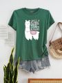 Plus Size Alpaca And Slogan Printed Short Sleeve T-Shirt