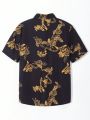 SHEIN Teenage Boys' Casual Gold Print Short Sleeve Shirt