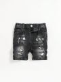 SHEIN Boys' Slim Fit Ripped Denim Shorts