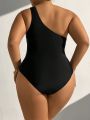SHEIN Swim BAE Plus Size One Shoulder Hollow Out One-Piece Swimsuit For Women