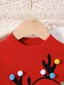 SHEIN Young Girl Christmas Elk Pattern Sweater