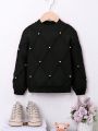 SHEIN Young Girl Pearls Beaded Drop Shoulder Sweater