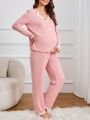 Maternity Lace Trim Bow Front Lettuce Trim PJ Set