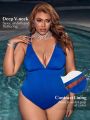 SHEIN Leisure Plus Size Solid Color Deep V-Neck One-Piece Swimsuit
