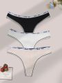 3pcs Women's Alphabet Print Bandage Thong Underwear Set