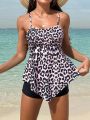 SHEIN Swim Classy Women's Leopard Print Pleated Tankini Top