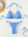 SHEIN DD+ Bikini Swimsuit Set With Chain Decorated And Hollow Out Details