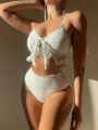 SHEIN Swim Chicsea Knot Front Ruffle Textured Bikini Set With Swimwear Cover Up