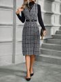 SHEIN Clasi Ladies' Elegant Plaid V-neck Suspender Dress