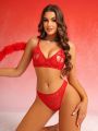 SHEIN Women'S Sexy Lingerie Set With Heart Shape Hollow Out Lace