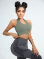 Yoga Basic Rib-knit Backless Crop Sports Halter Top