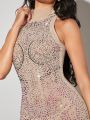 SHEIN BAE Beaded Mesh Sequined Cami Dress