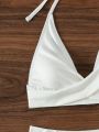 SHEIN Swim Mod Cross Wrap Ruffle Edge Decorated Bikini Swimsuit Set