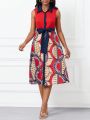 SHEIN Lady Women'S Printed Patchwork Belted Maxi Dress