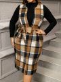 Plus Size Plaid Belted Midi Dress