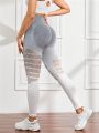 Ombre Hollow Out Wideband Waist Hollow Out Sports Leggings