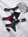 Women'S Lace Strappy, Mesh Patchwork Thong Panties (5pcs/Set)