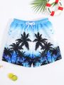 SHEIN Teenage Boys Coconut Tree Printed Casual Vacation Style Swimming Trunks