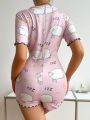 Cartoon Printed Short Sleeve Romper Pajamas