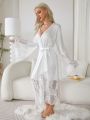 Women's Satin Robe With Lace Edge