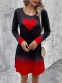 Women's Black Gradient Heart Print Round Neck Dress