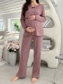 Maternity Solid Color Ribbed Casual Homewear