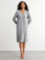 SHEIN Leisure Women's Solid Color Front Button Home Wear Dress