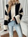 SHEIN Essnce Two Tone Cable Knit Drop Shoulder Sweater