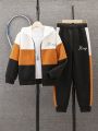 Boys' Casual Autumn And Winter Warm Hoodie + Sweatpants Two-piece Set