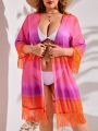 SHEIN Swim Vcay Plus Size Women's Gradient Fringe Sleeve Kimono Cardigan