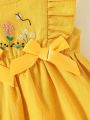 SHEIN Newborn Baby Girl Floral Embroidery Ruffle Trim Bow Front Dress