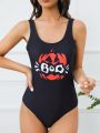 Letter Graphic One Piece Swimsuit