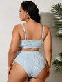 SHEIN Swim Vcay Plus Size Women'S Wave Striped Swimsuit Set