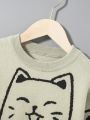 SHEIN Kids QTFun Tween Girl Cat Pattern Drop Shoulder Sweater