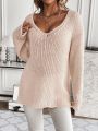 SHEIN Essnce Women's V-neck Drop Shoulder Solid Color Sweater