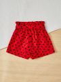 SHEIN Girls' Polka Dot Printed Belted Loose Fit Casual Shorts