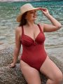 SHEIN Swim Basics Plus Size Solid Color One Piece Swimsuit